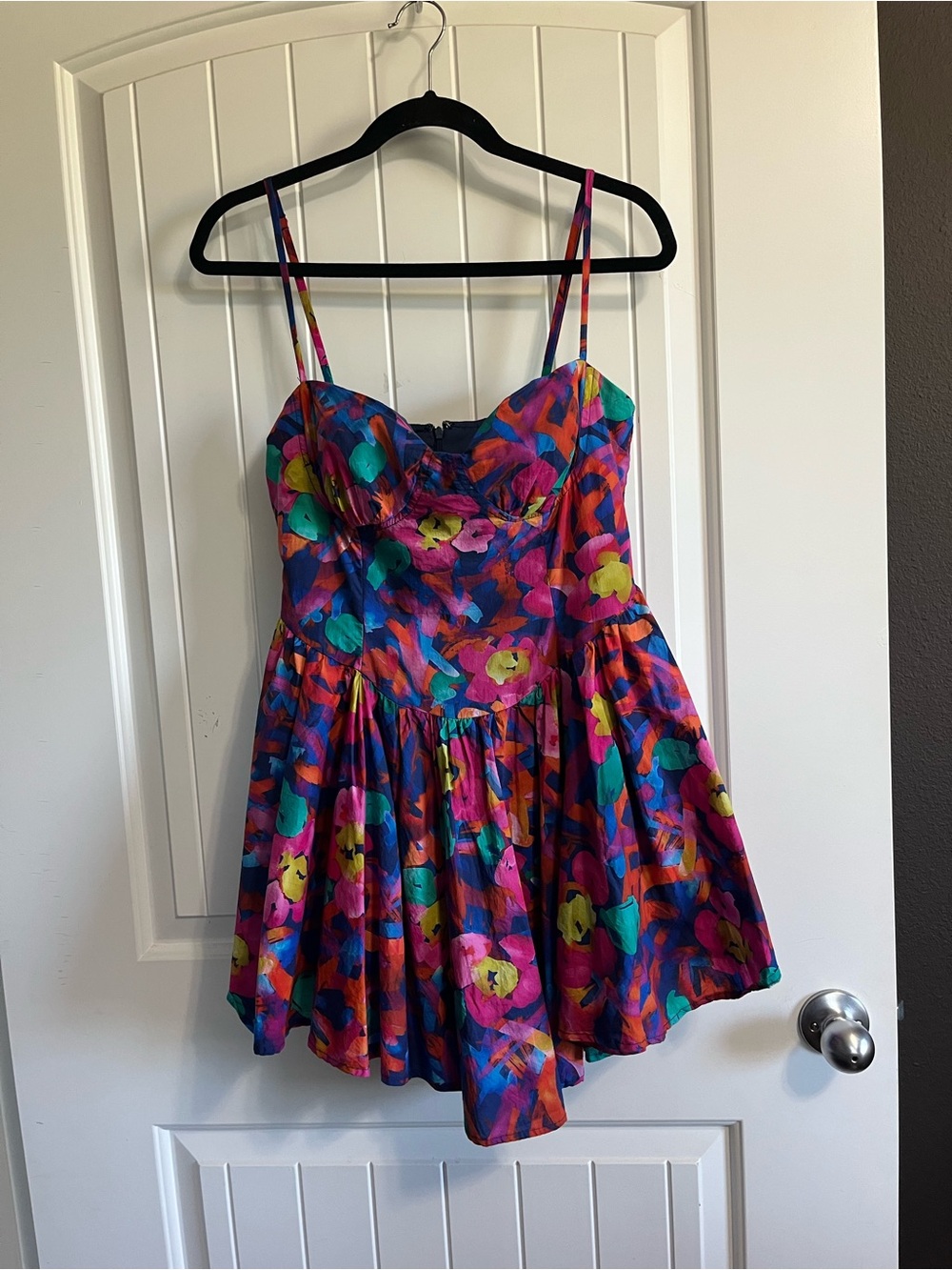 Luxxel Dress Size Medium 100% Cotton Floral Adjustable Straps Flirty Date Night